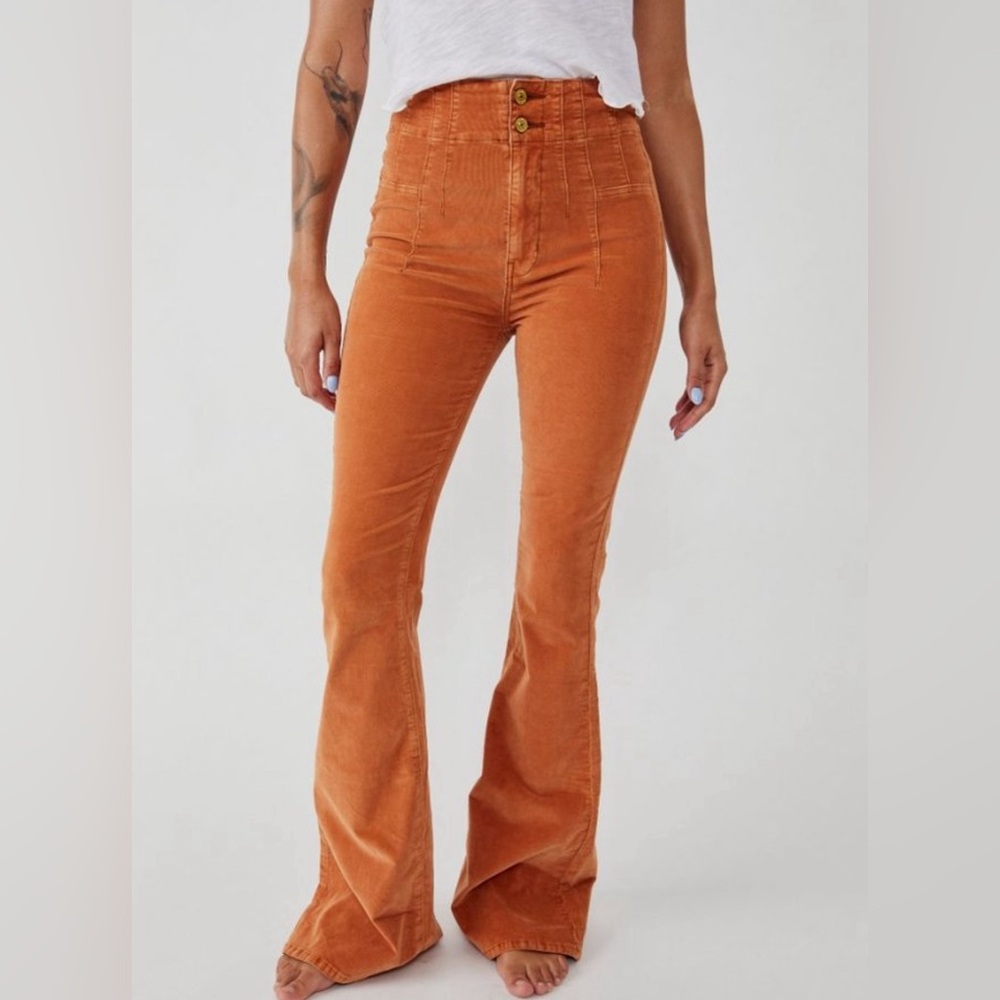Free People Jayde Cord Flare Jeans in Cognac size 30 NWOT